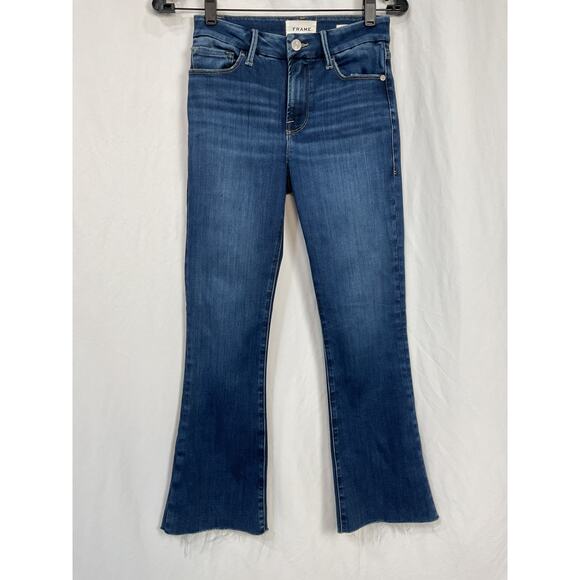 Frame 'Le' Blue Cotton Cropped Mini Mid Rise Bootcut Denim Jean Size 24 - Picture 2 of 5